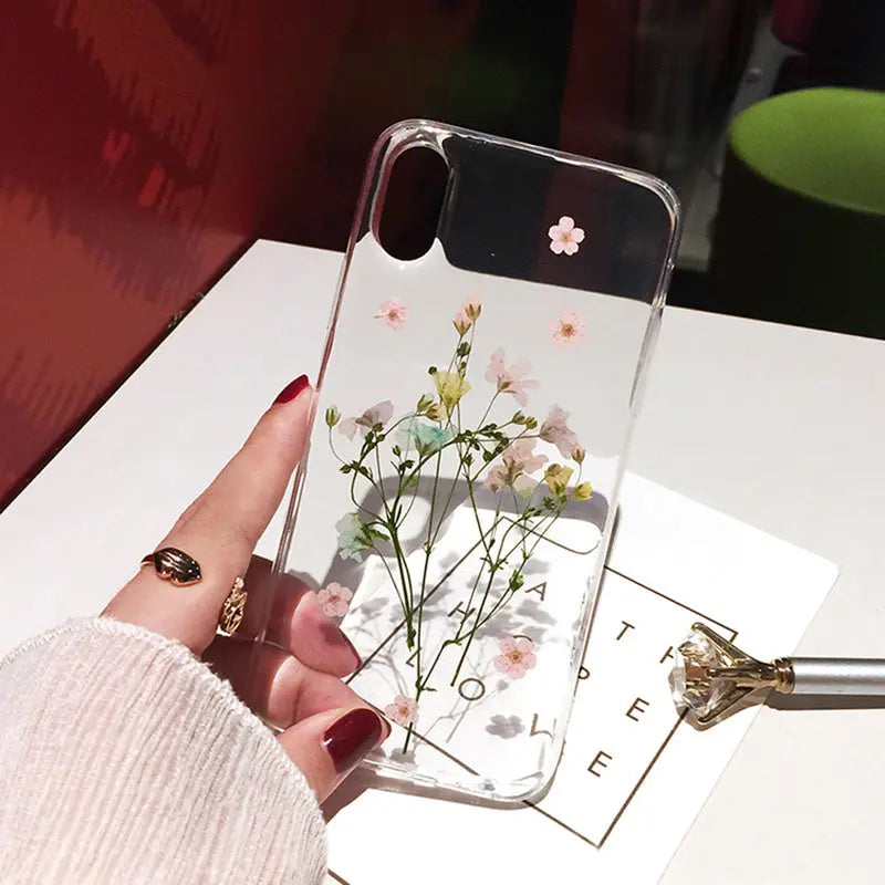 Compatible With Compatible With , Qianliyao Dried Real Flower Cases For I XR Case Handmade Clear Soft Back Cover For Prime Mart