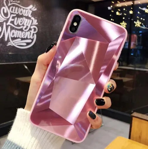 Compatible With Apple, Glitter Diamond Texture Case For X XS Max XR 7 Plus Mirror Acrylic Back Cover Cases For 6 S 7 8 Plus Prime Mart