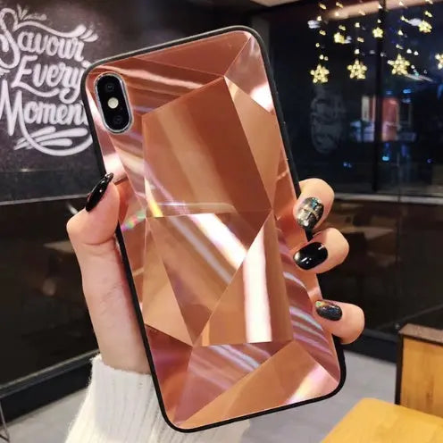 Compatible With Apple, Glitter Diamond Texture Case For X XS Max XR 7 Plus Mirror Acrylic Back Cover Cases For 6 S 7 8 Plus Prime Mart