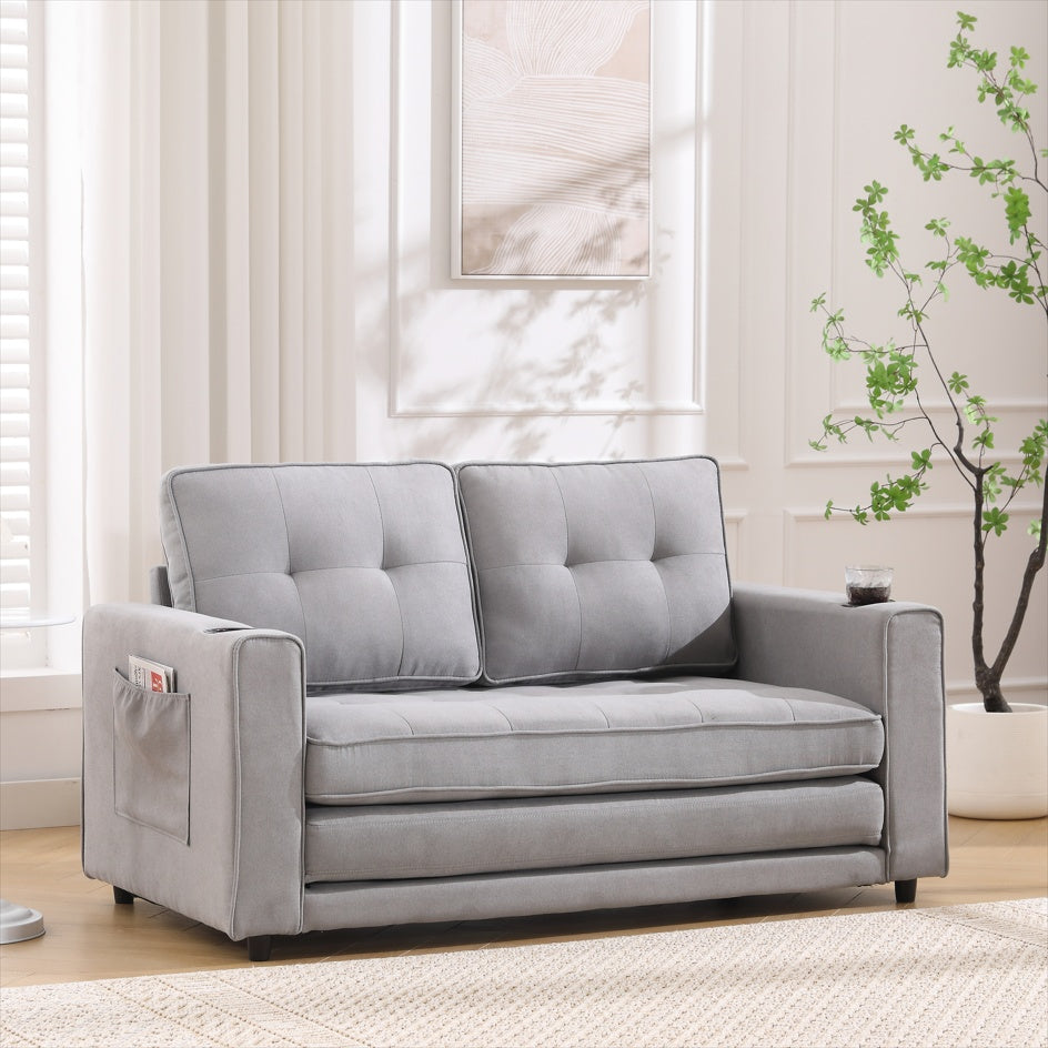 3-in-1 Upholstered Futon – Foldable Convertible Sofa Bed with Pull-Out Sleeper