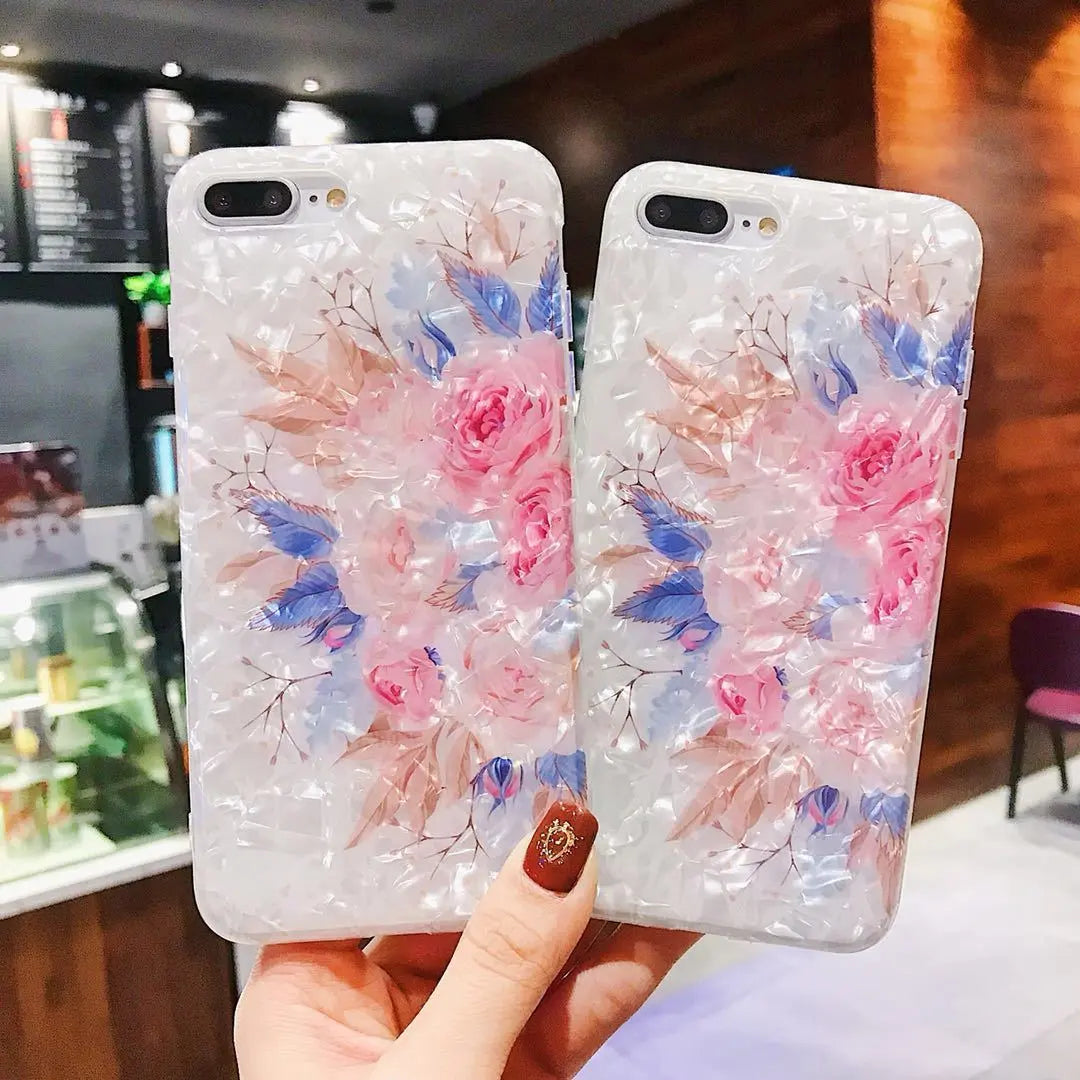 Compatible with Apple, Dream Shell Phone Case For iPhone X XS Max XR Rose Flower Back Cover Cases for iPhone 7 8 6 6s Plus Soft TPU Silicon Capa Prime Mart