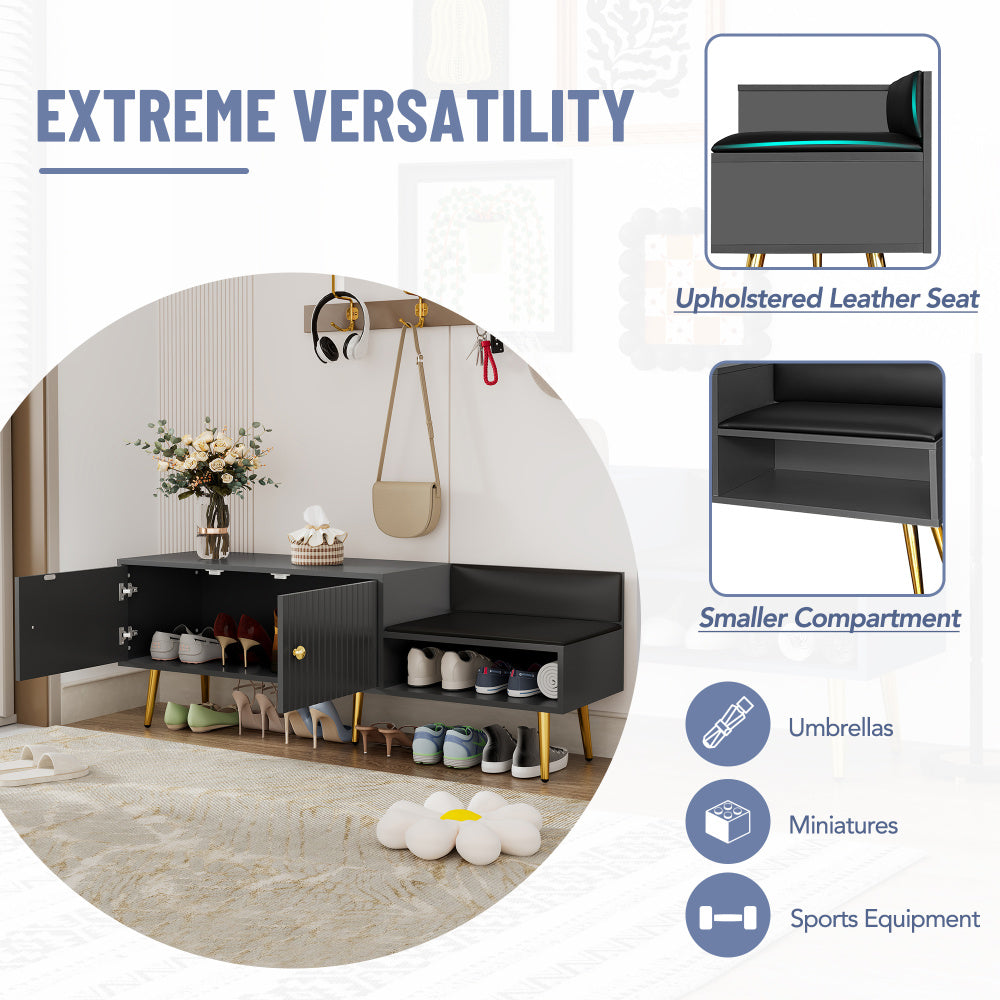 TREXM Modern Shoe Storage Bench with Cushion (Gray)