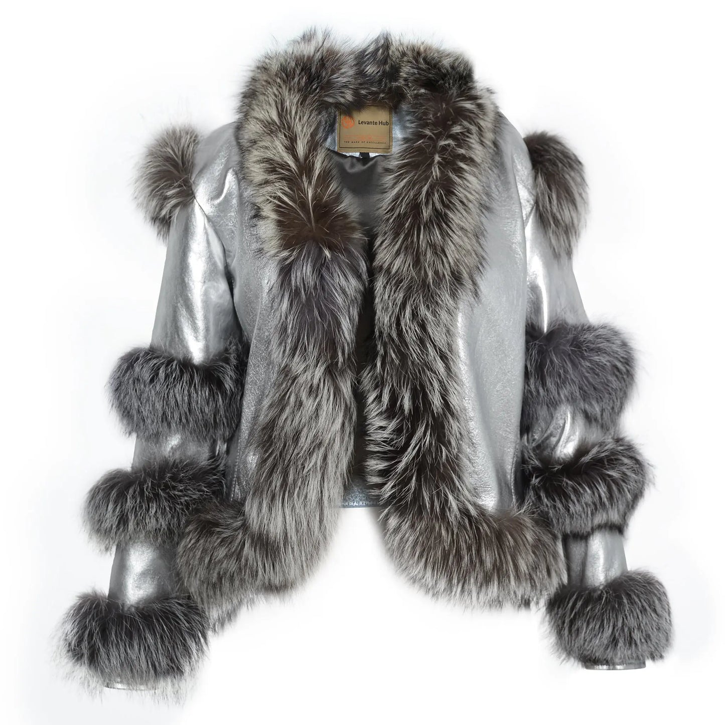 Aurora Luxe Metallic Silver Sheep Leather Jacket Levante Hub