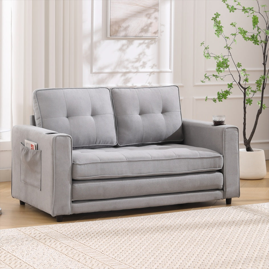 3-in-1 Upholstered Futon – Foldable Convertible Sofa Bed with Pull-Out Sleeper