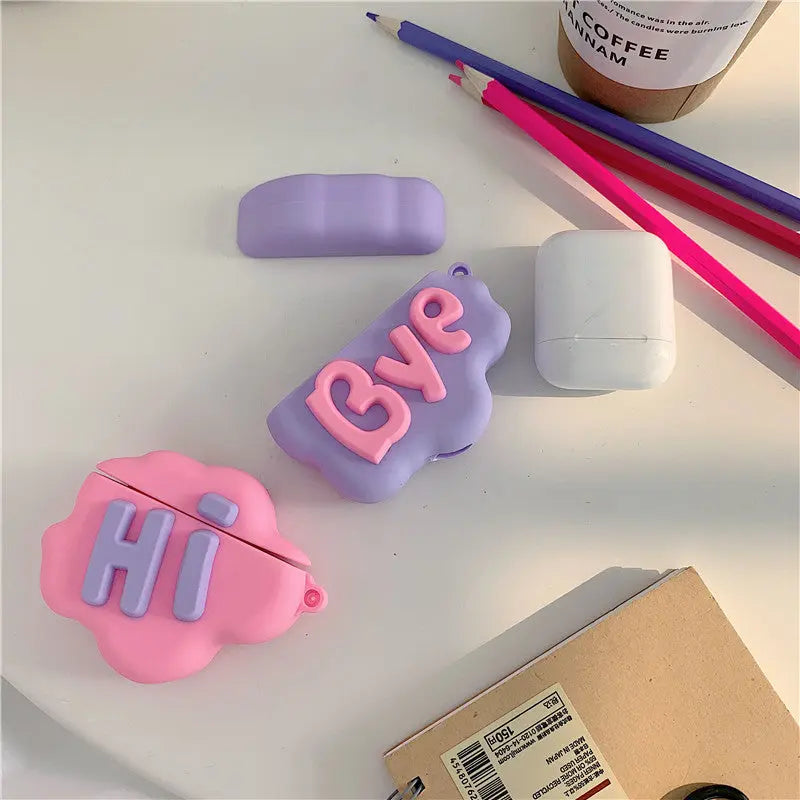 AirPod 2 Case 3D HI BYE Cloud Letter Cartoon Soft Silicone Wireless Earphone Cases For   Airpods Case Cute Cover Prime Mart