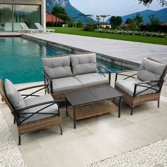 4-Piece Patio Sectional Sofa Set – KD Rattan Wicker Prime Mart