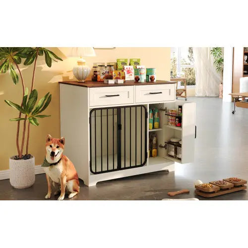 Dog Crate Furniture – Indoor Kennel with Storage, White Prime Mart