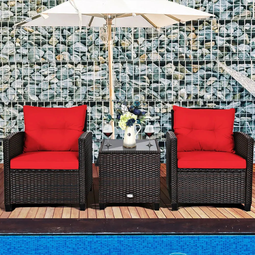 3-Piece Rattan Patio Furniture Set – Washable Cushions Prime Mart