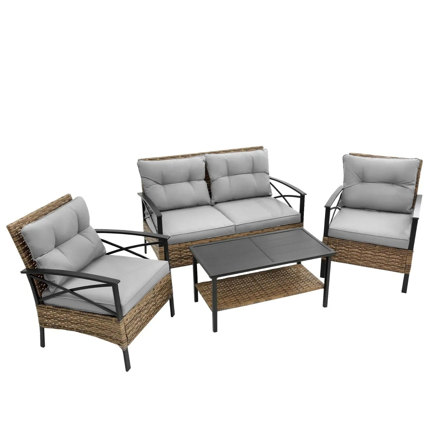 4-Piece Patio Sectional Sofa Set – KD Rattan Wicker Prime Mart