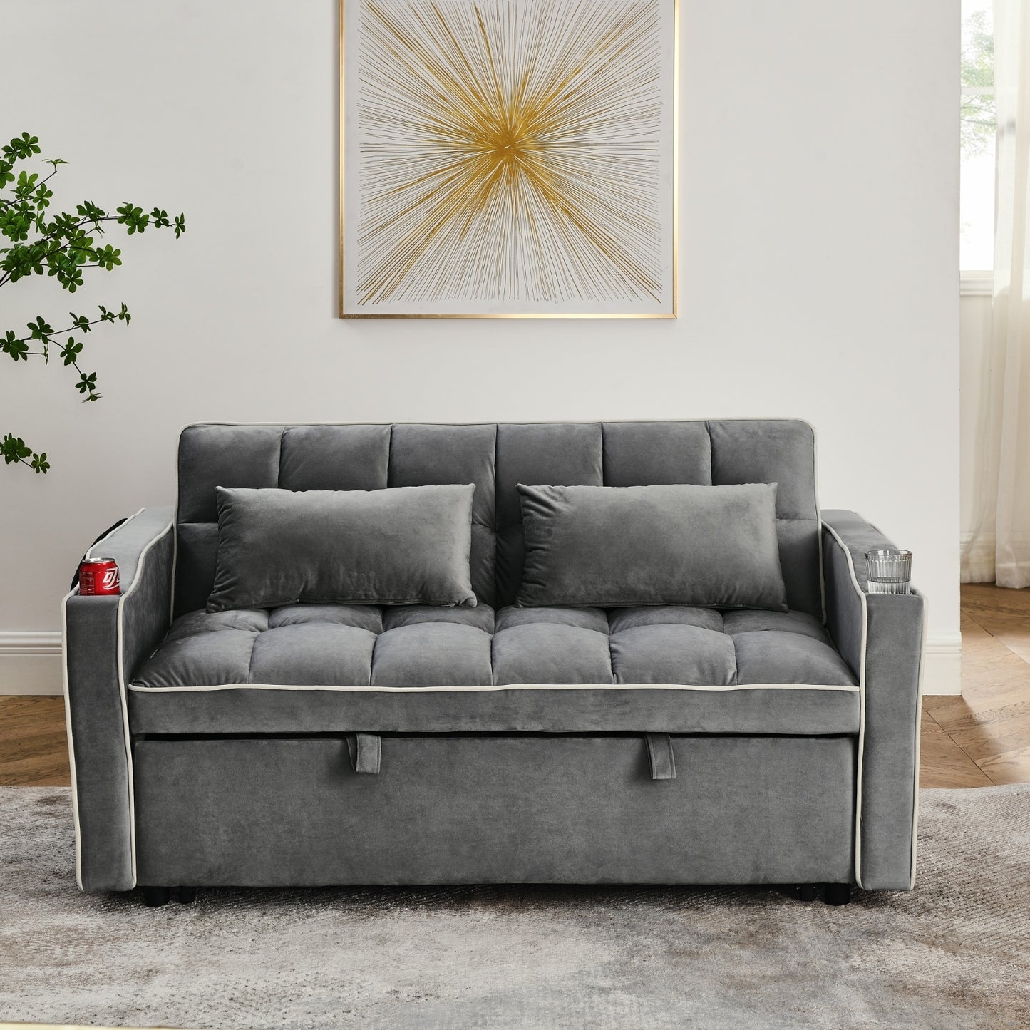 55.5” Foldable Velvet Sofa Bed – Modern Pull-Out, Adjustable in 3 Lengths
