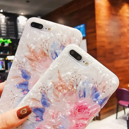 Compatible with Apple, Dream Shell Phone Case For iPhone X XS Max XR Rose Flower Back Cover Cases for iPhone 7 8 6 6s Plus Soft TPU Silicon Capa Prime Mart