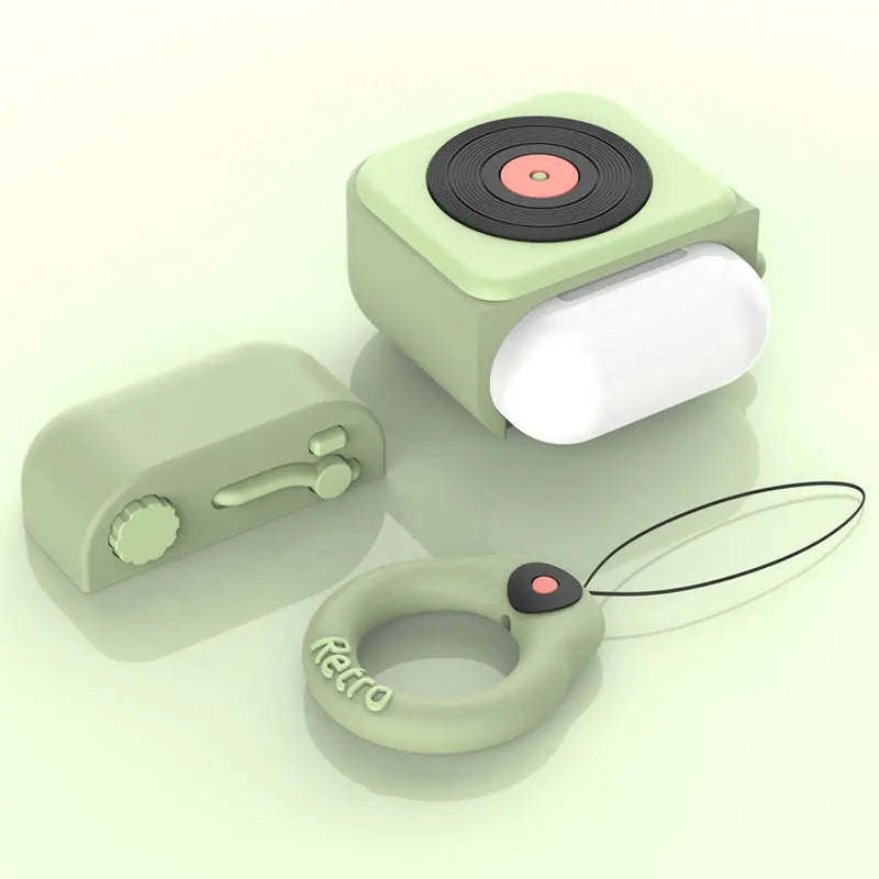 Cartoon Retro Gramophone  Wireless Bluetooth Headset Silicone Case Prime Mart