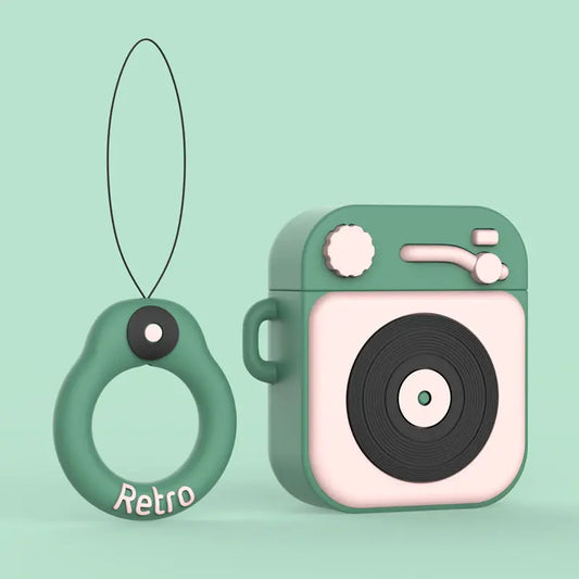 Cartoon Retro Gramophone  Wireless Bluetooth Headset Silicone Case Prime Mart
