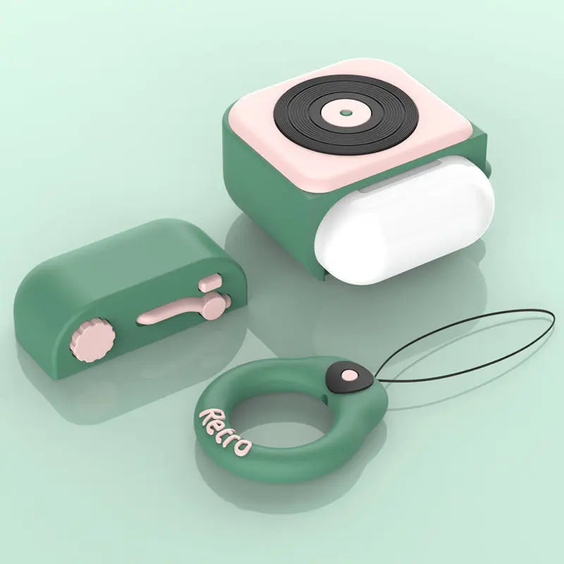 Cartoon Retro Gramophone  Wireless Bluetooth Headset Silicone Case Prime Mart