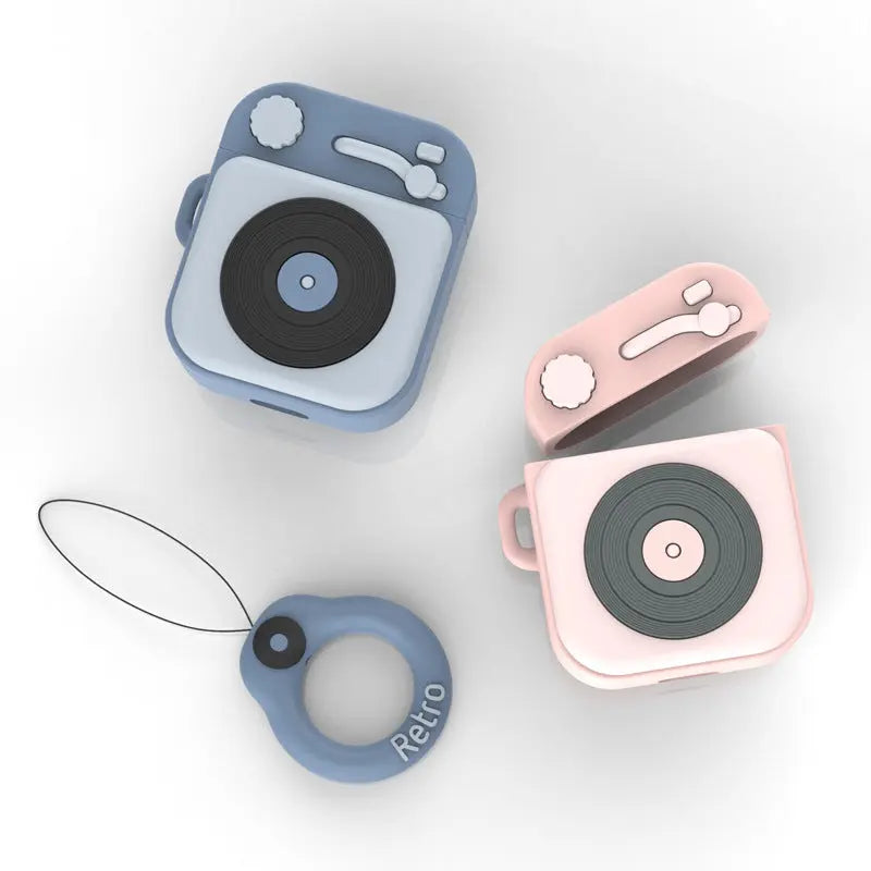 Cartoon Retro Gramophone  Wireless Bluetooth Headset Silicone Case Prime Mart