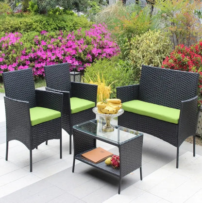 4PC Rattan Patio Set – Outdoor Wicker Sofa with Cushions Prime Mart