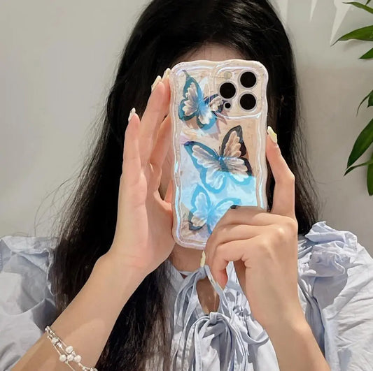 Wave Pattern Blue Light Butterfly Pattern Phone Case Prime Mart