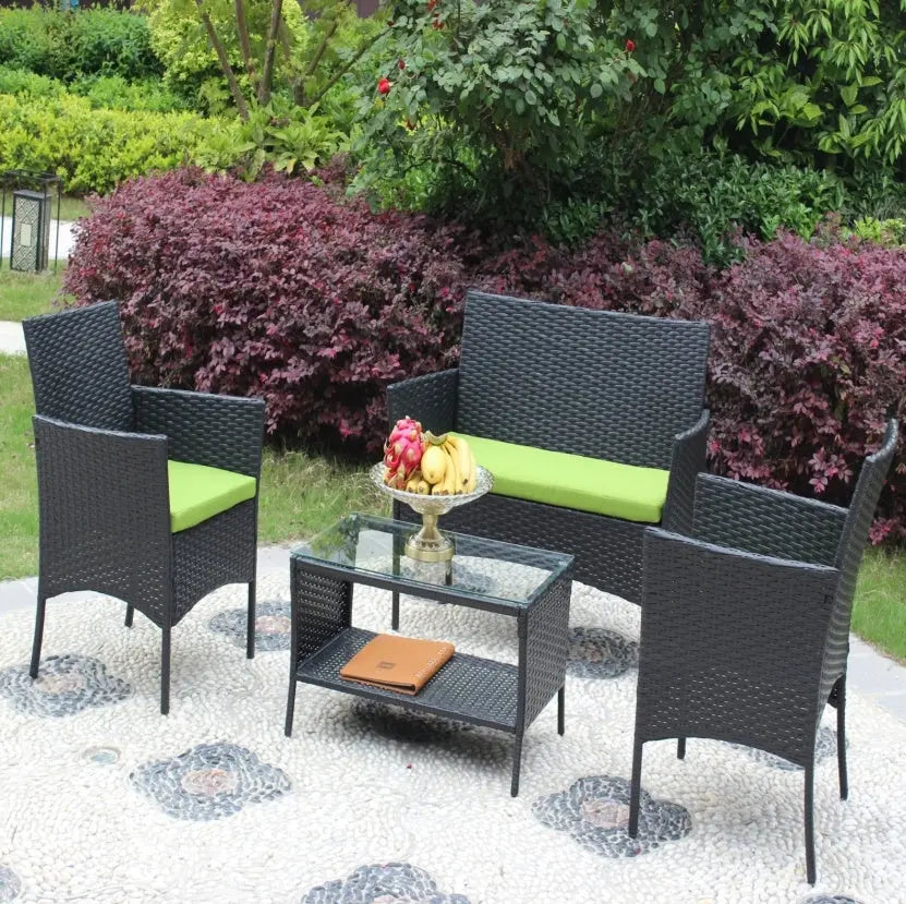 4PC Rattan Patio Set – Outdoor Wicker Sofa with Cushions Prime Mart