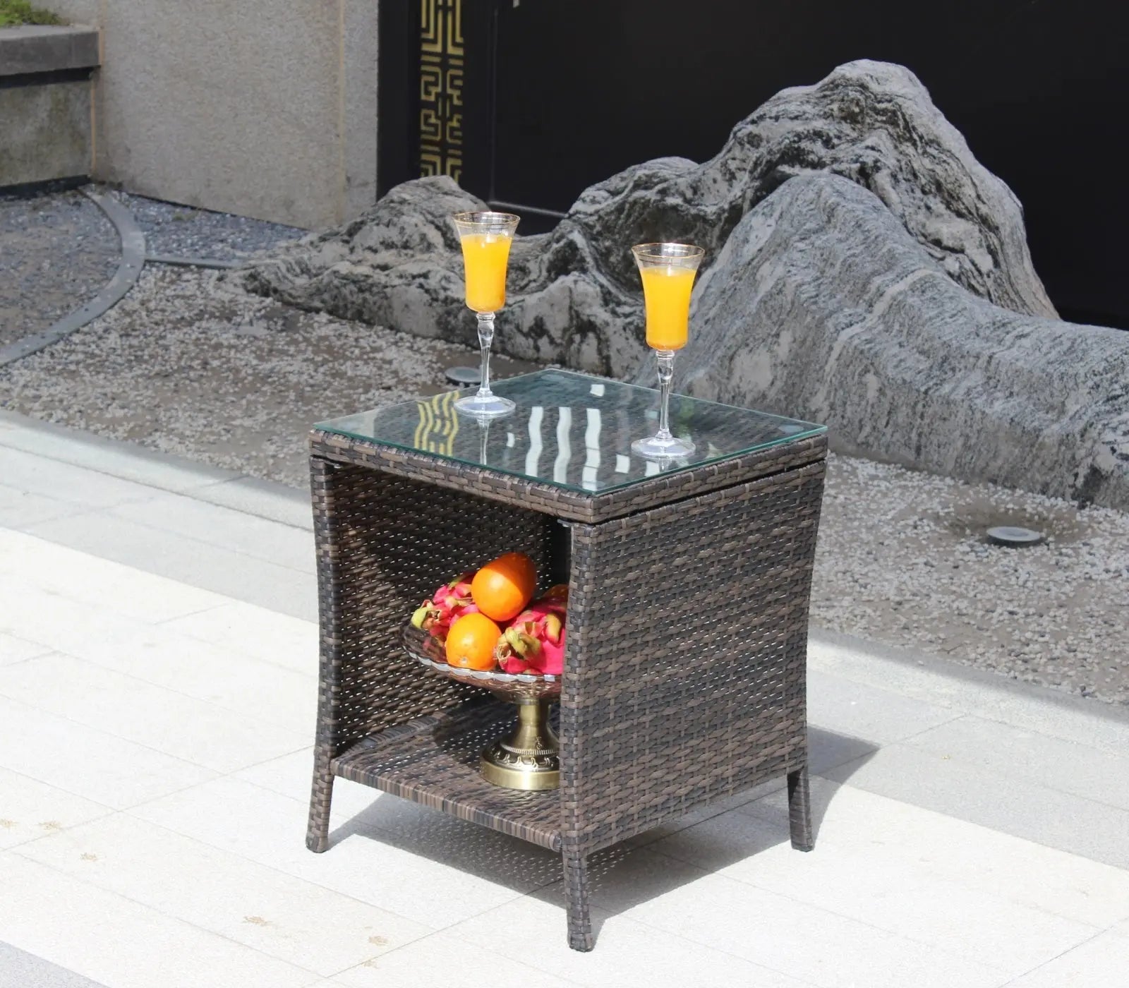 Outdoor Patio Furniture 1 Coffee Table With Clear Tempered Glass Prime Mart