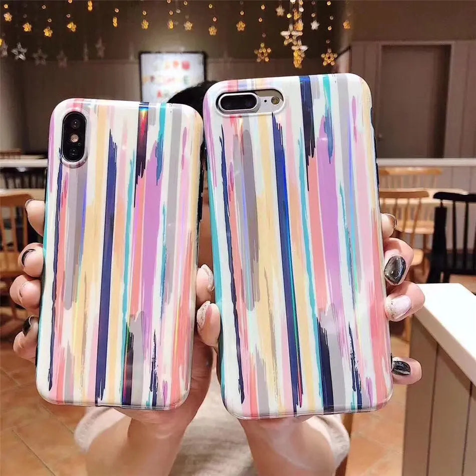 Compatible with Apple, Colorful Rainbow Case For iPhone XS Max XR X IMD Silicone Phone Cases For iPhone 7 6 6s 8 Plus Soft TPU Back Cover Coque Prime Mart