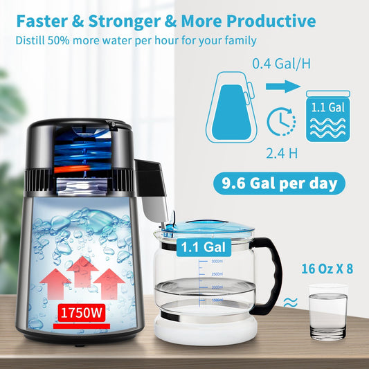 4L Water Distiller Distilled Water Maker Timing Dual-Temp Silver