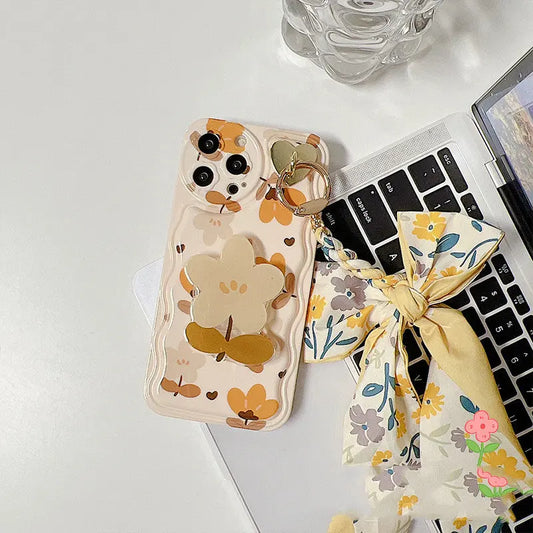 Autumn Leaves And Flowers With Bow Silk Scarf Phone Cases - Prime Mart Prime Mart