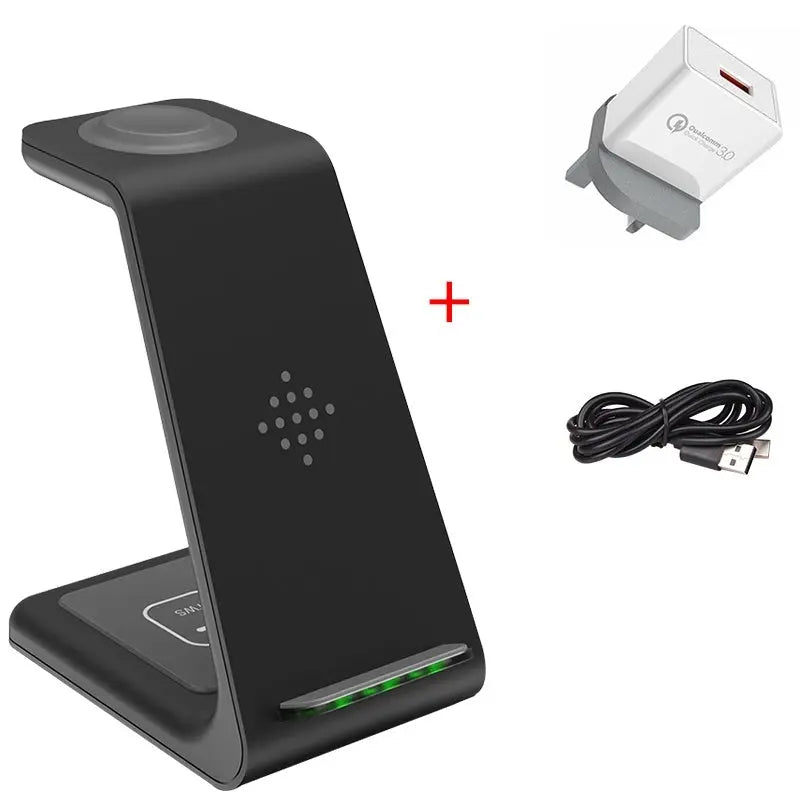 Prime Mart 3-in-1 Fast Charging Station – Wireless Quick Charge Dock & Phone Stand Prime Mart