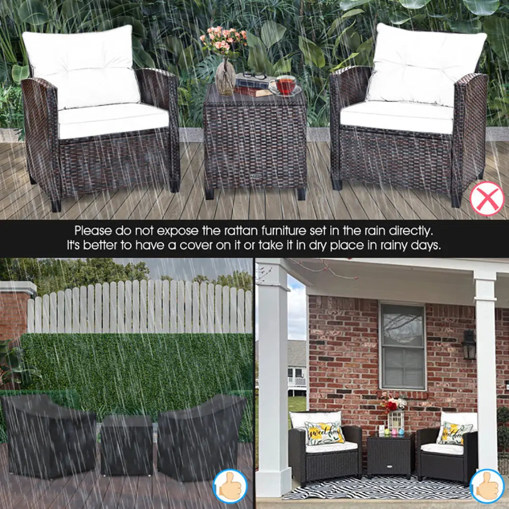 3-Piece Rattan Patio Furniture Set – Washable Cushions Prime Mart