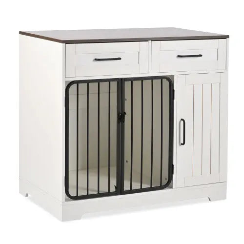 Dog Crate Furniture – Indoor Kennel with Storage, White Prime Mart