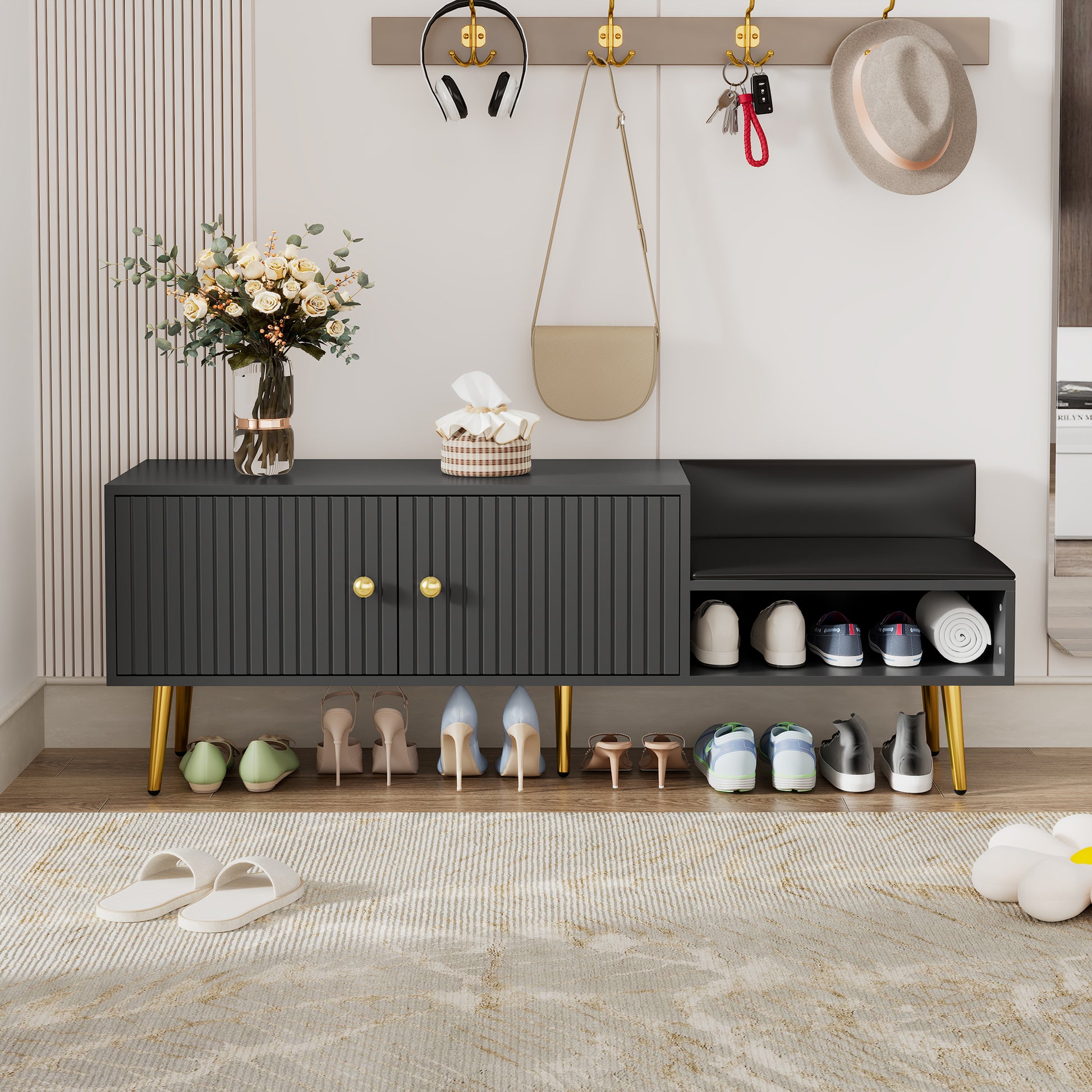 TREXM Modern Shoe Storage Bench with Cushion (Gray)