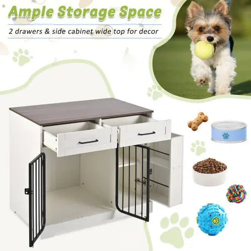 Dog Crate Furniture – Indoor Kennel with Storage, White Prime Mart