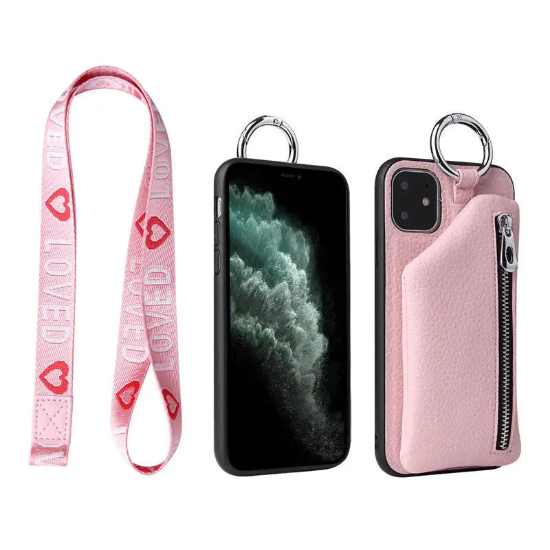 PU Leather Strap Cord Coin Purse Phone Cases Crossbody Neck Lanyard Wallet Cover Prime Mart