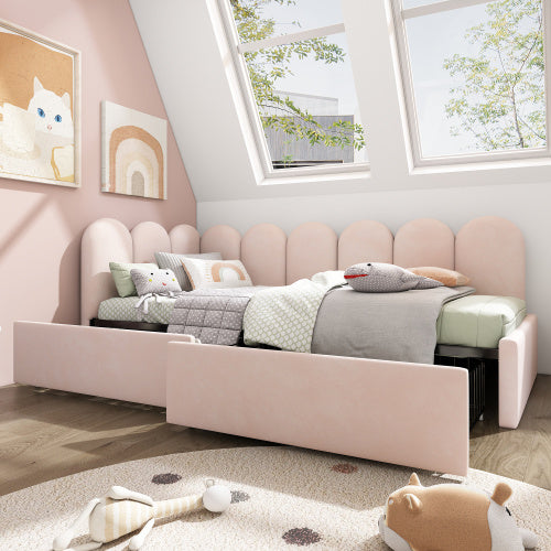 3FT Pink Velvet Daybed with Storage – 90x190cm Sofa Bed (No Mattress)