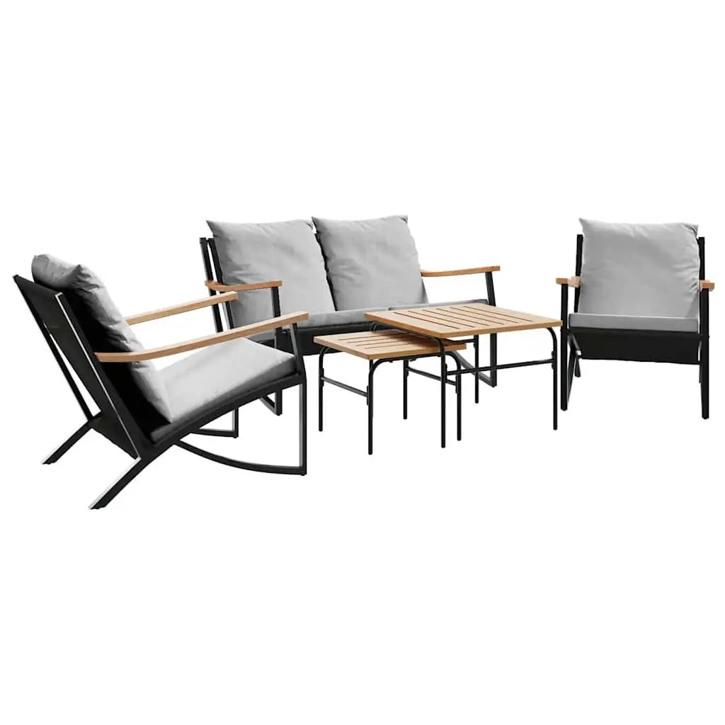 5-Piece Balcony Furniture Set – Black Steel with Cushions Prime Mart