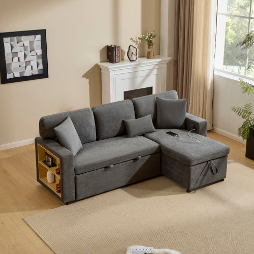 L-Shaped Corner Sofa Bed – Extendable with Bed Box & Integrated Shelf