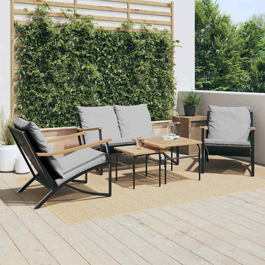 5-Piece Balcony Furniture Set – Black Steel with Cushions Prime Mart