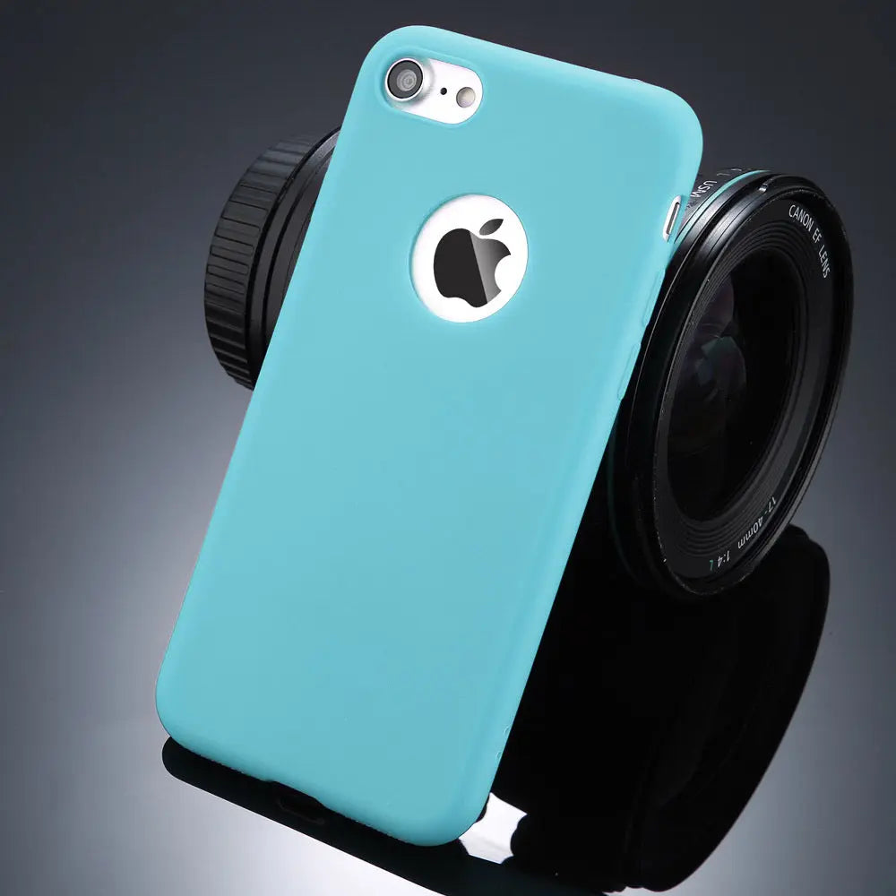 Compatible with Apple, Candy Color Phone Case For iPhone 7 Plus Plain Soft Silicon TPU Back Cover Cases For iPhoneX 7 6 6S Plus 5 5S SE Case Coque Prime Mart
