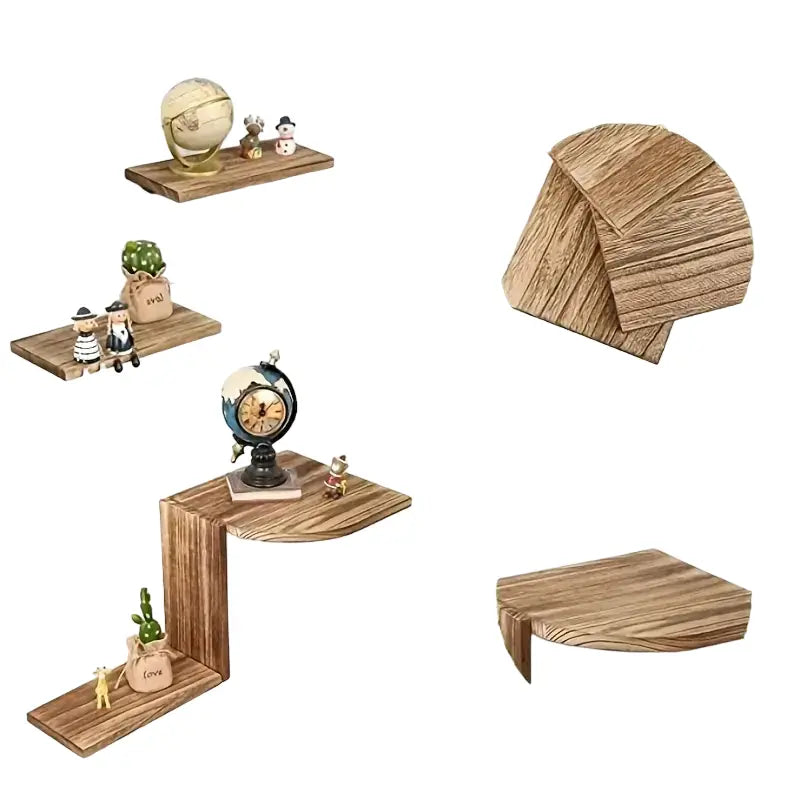 Rustic Wooden Wall Mounted Corner Shelf Set TM