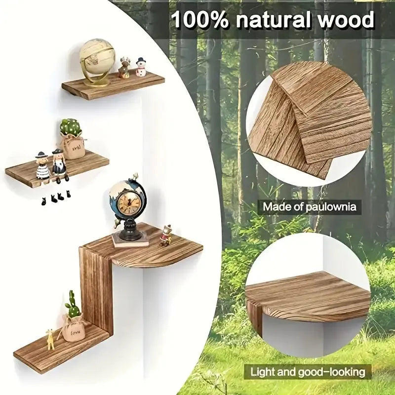 Rustic Wooden Wall Mounted Corner Shelf Set TM