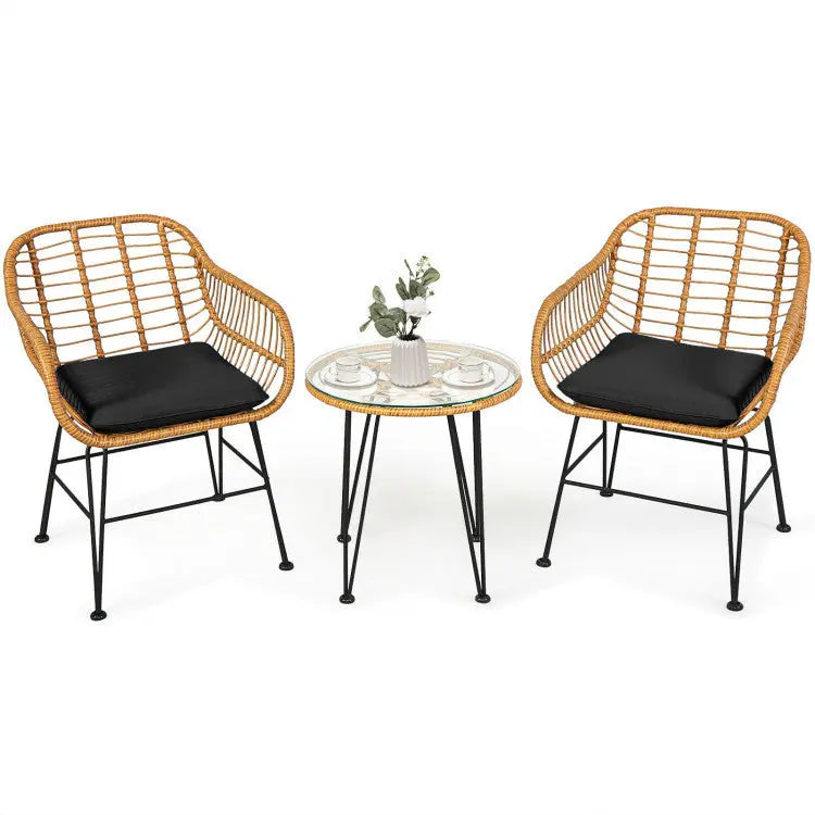 3-Piece Rattan Furniture Set – Cushioned Chair & Table Prime Mart
