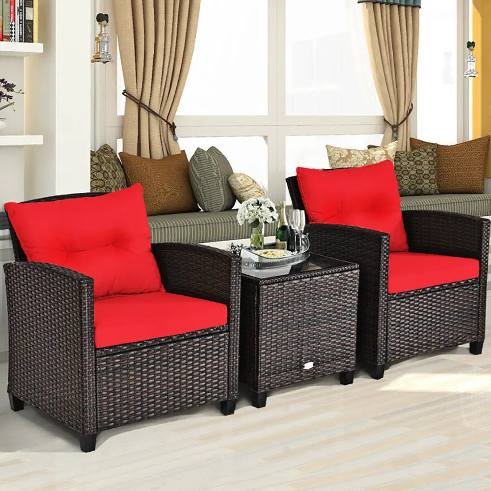 3-Piece Rattan Patio Furniture Set – Washable Cushions Prime Mart