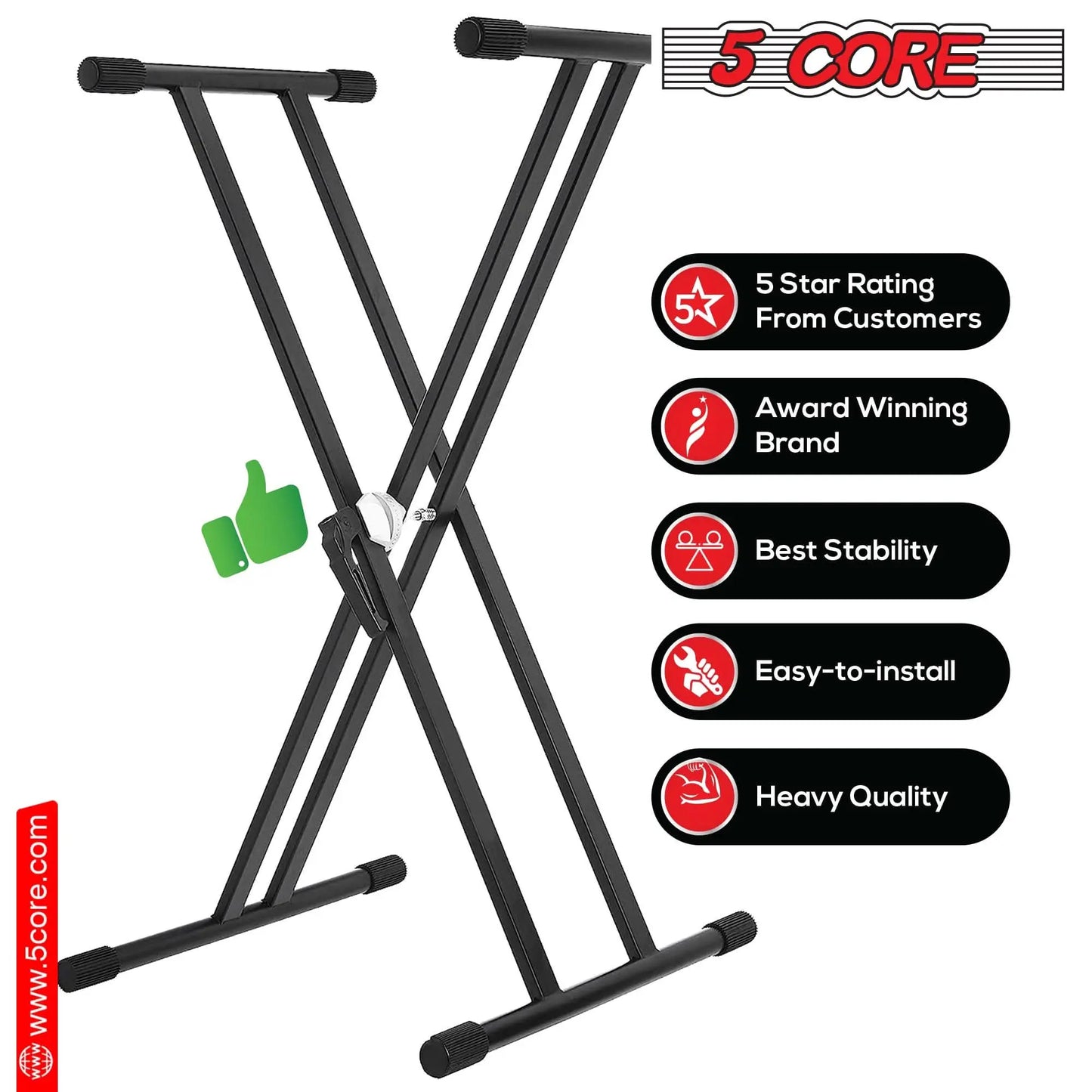 5Core Keyboard Stand Double X Style Adjustable Piano Riser For 49 To 88 Keys + Gear 5 Core