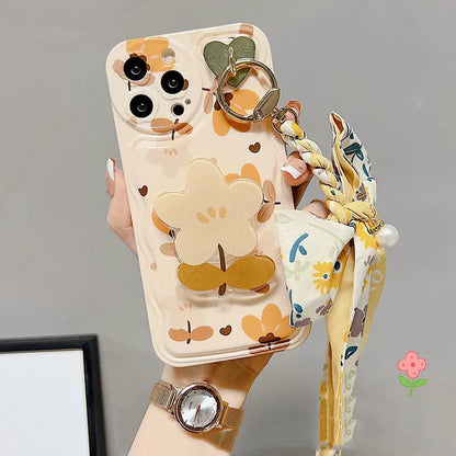 Autumn Leaves And Flowers With Bow Silk Scarf Phone Cases - Prime Mart Prime Mart
