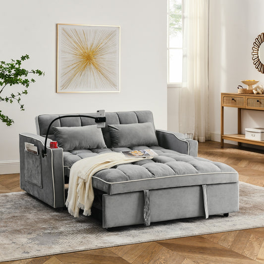 55.5” Foldable Velvet Sofa Bed – Modern Pull-Out, Adjustable in 3 Lengths