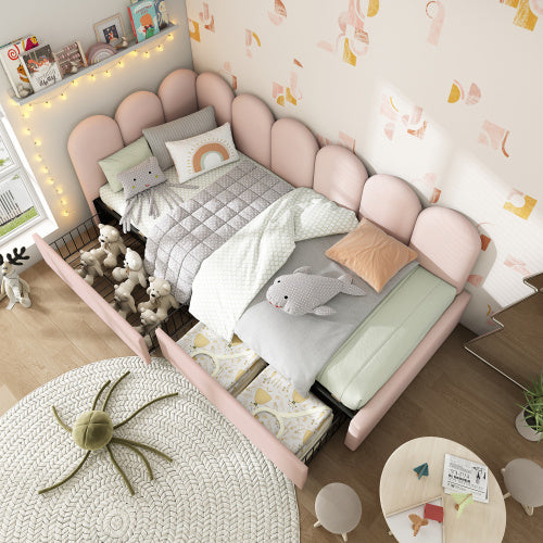 3FT Pink Velvet Daybed with Storage – 90x190cm Sofa Bed (No Mattress)