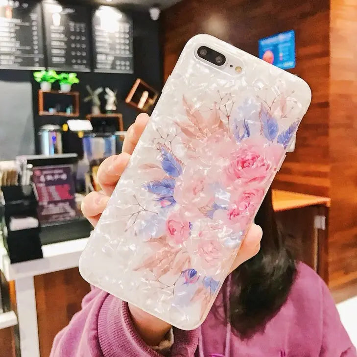 Compatible with Apple, Dream Shell Phone Case For iPhone X XS Max XR Rose Flower Back Cover Cases for iPhone 7 8 6 6s Plus Soft TPU Silicon Capa Prime Mart