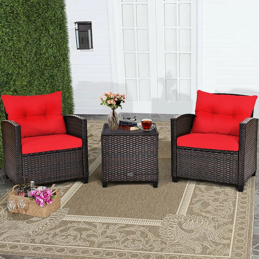 3-Piece Rattan Patio Furniture Set – Washable Cushions Prime Mart