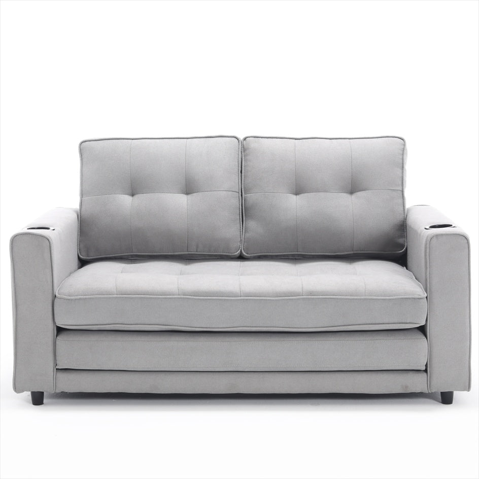 3-in-1 Upholstered Futon – Foldable Convertible Sofa Bed with Pull-Out Sleeper