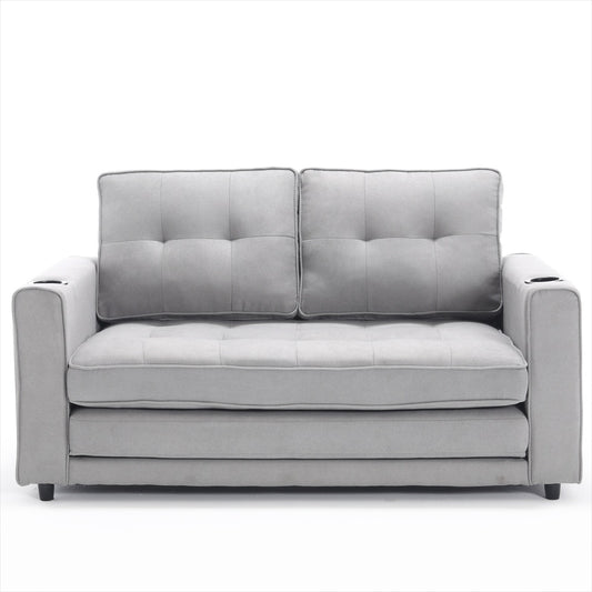 3-in-1 Upholstered Futon – Foldable Convertible Sofa Bed with Pull-Out Sleeper