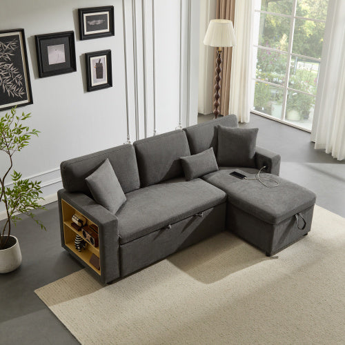 L-Shaped Corner Sofa Bed – Extendable with Bed Box & Integrated Shelf